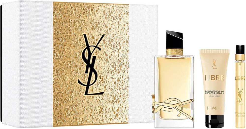 Libre Le Parfum holiday gift box with gold ribbon